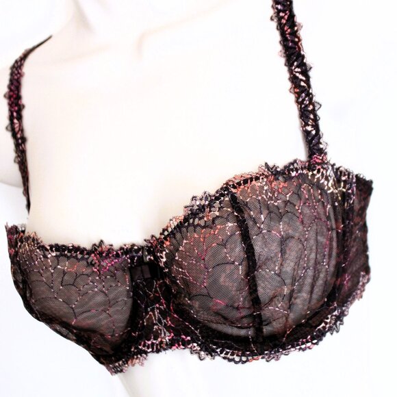 Chantelle Sheer Balconette Bra Size 34D Brown Ombre Embroidery Underwire - Picture 1 of 7